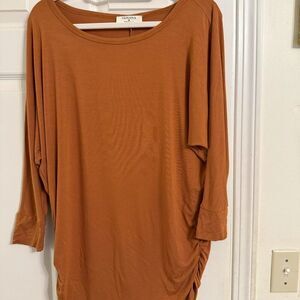 NWT Zenana Rustic Brick Orange Top w/ Rouche